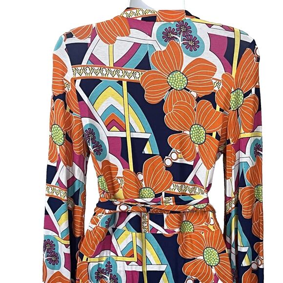 Macbeth Collection by Margaret Josephs Wrap Dress M Bell Sleeve Tropical Floral - Picture 4 of 10